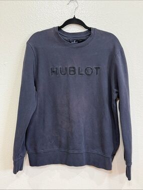 Hublot Men's Dark Gray Distressed Crewneck Sweatshirt Size Large